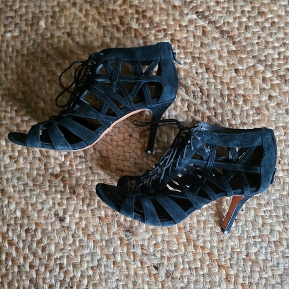Pour La Victoire | Black Suede Strappy Heels 9 - Picture 4 of 9